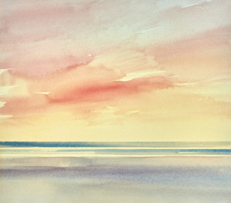 Twilight shoreline original art watercolour painting by Timothy Gent