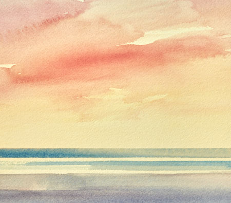 Twilight shoreline original watercolour painting by Timothy Gent - detail view