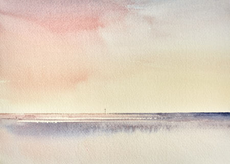 Twilight, St Annes-on-sea beach watercolour painting by Timothy Gent