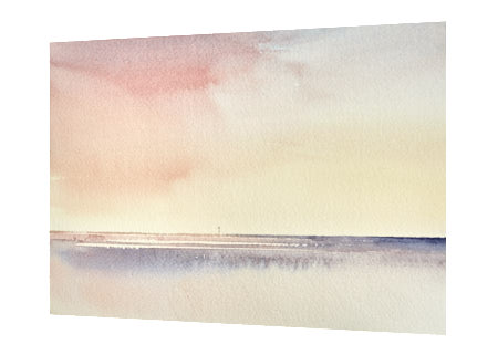 Twilight, St Annes-on-sea beach original watercolour painting by Timothy Gent - side view
