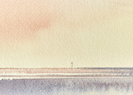 Twilight, St Annes-on-sea beach original watercolour painting by Timothy Gent - detail view