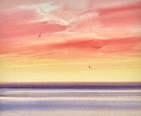 Watercolour painting Twilight out to sea by fine artist Timothy Gent