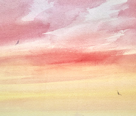 Twilight over the tide original watercolour painting by Timothy Gent - detail view