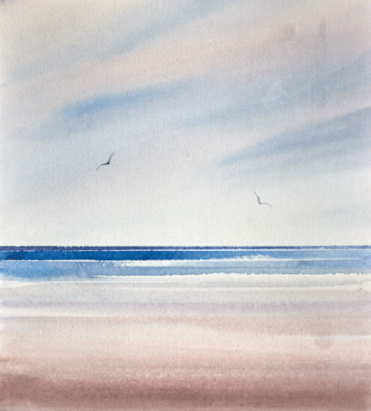 Waves over the shore original art watercolour painting by Timothy Gent