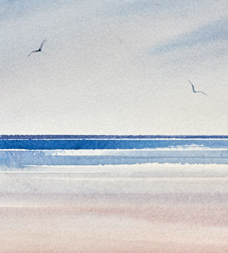 Waves over the shore original watercolour painting by Timothy Gent - detail view