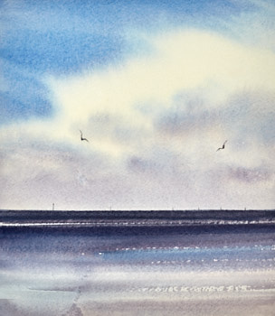 Original watercolour painting Breezy shore at Lytham St Annes beach