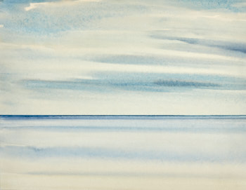 Original watercolour painting Cerulean horizons beach