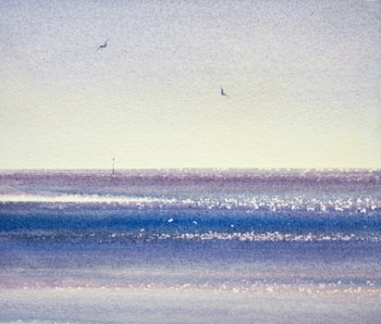 Original watercolour painting Early light, Lytham beach