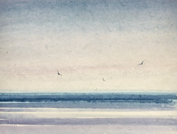 Original watercolour painting Evening light, St Annes-on-sea beach