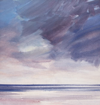 Original watercolour painting Last light over the beach