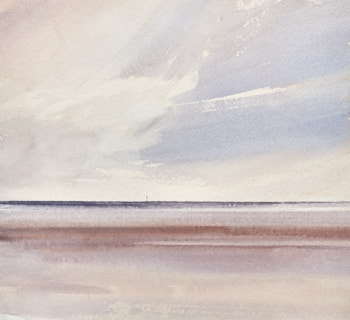 Original watercolour painting Light over the sea, Lytham beach