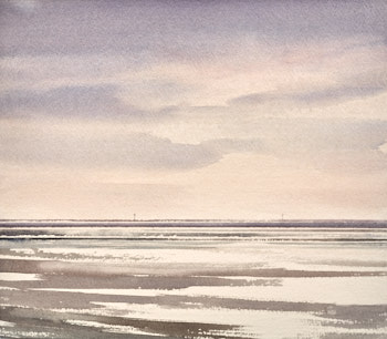 Original watercolour painting Lucent shore of Lytham St Annes beach