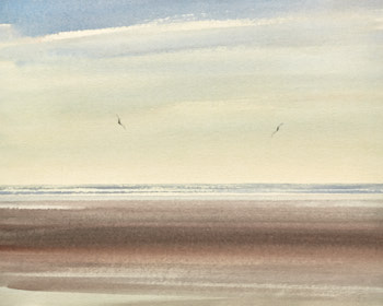 Original watercolour painting Over the shore, St Annes-on-sea beach