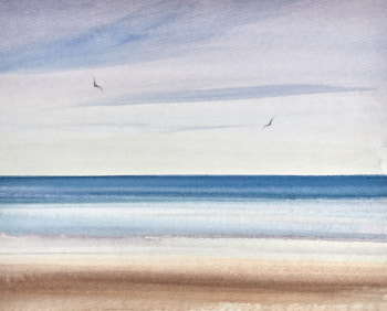 Original watercolour painting Peaceful sunset, St Annes-on-sea beach