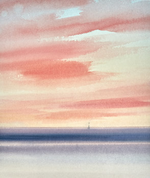 Original watercolour painting Serene sunset of Lytham St Annes beach