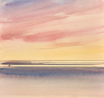 Original watercolour painting Serene twilight beach