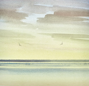 Original watercolour painting Serene twilight, St Annes-on-sea