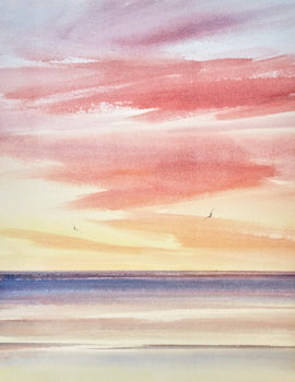 Original watercolour painting Shore after sunset at Lytham St Annes