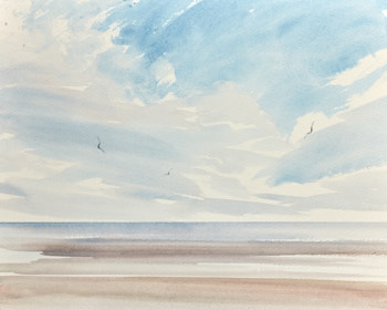 Original watercolour painting Summer Beach, Lytham St Annes beach