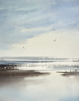 Original watercolour painting Sunlight across the shore
