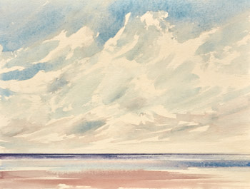 Original watercolour painting Sunlit beach, Lytham St Annes beach