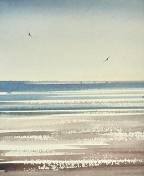 Original watercolour painting Sunlit waves, St Annes-on-sea beach