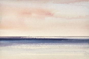 Original watercolour painting Sunset over the shore at Lytham St Annes beach