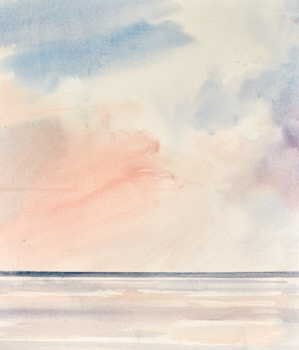 Original watercolour painting Sunset skies over the sea at Lytham St Annes beach