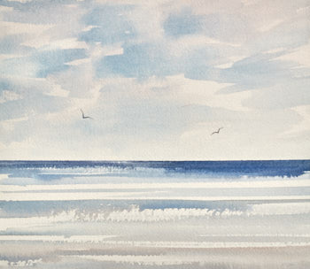 Original watercolour painting Sunshine over the sea