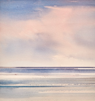 Original watercolour painting Twilight beach at Lytham St Annes