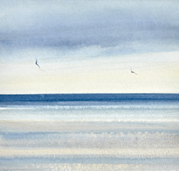 Original watercolour painting Upon the shore at Lytham St Annes beach
