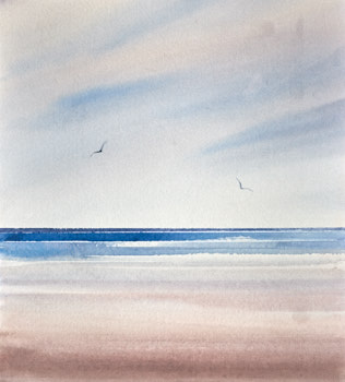 Original watercolour painting Waves over the shore at Lytham St Annes beach
