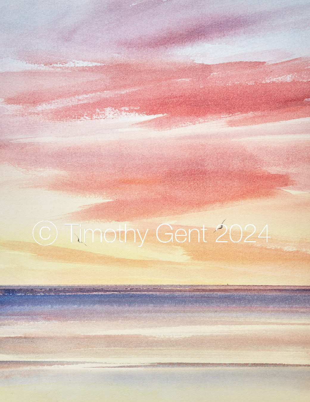 Large image of Shore after sunset original watercolour painting