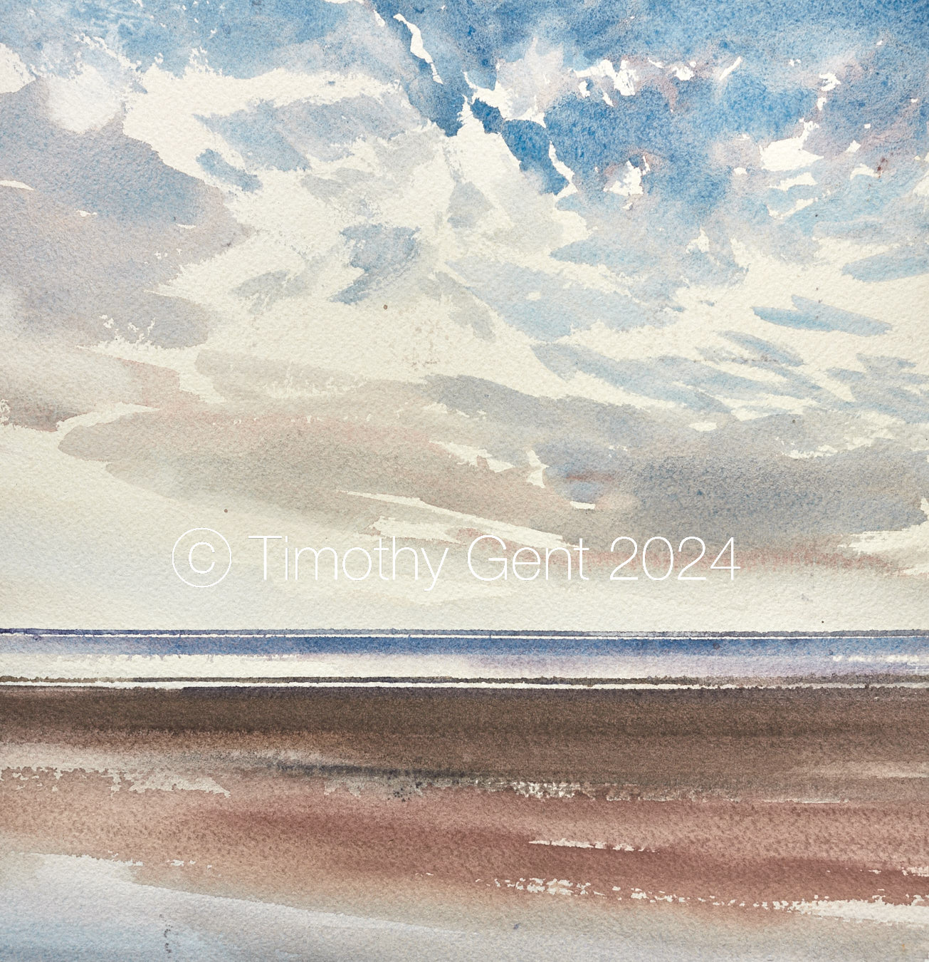 Large image of Sunlight over the sea original watercolour painting