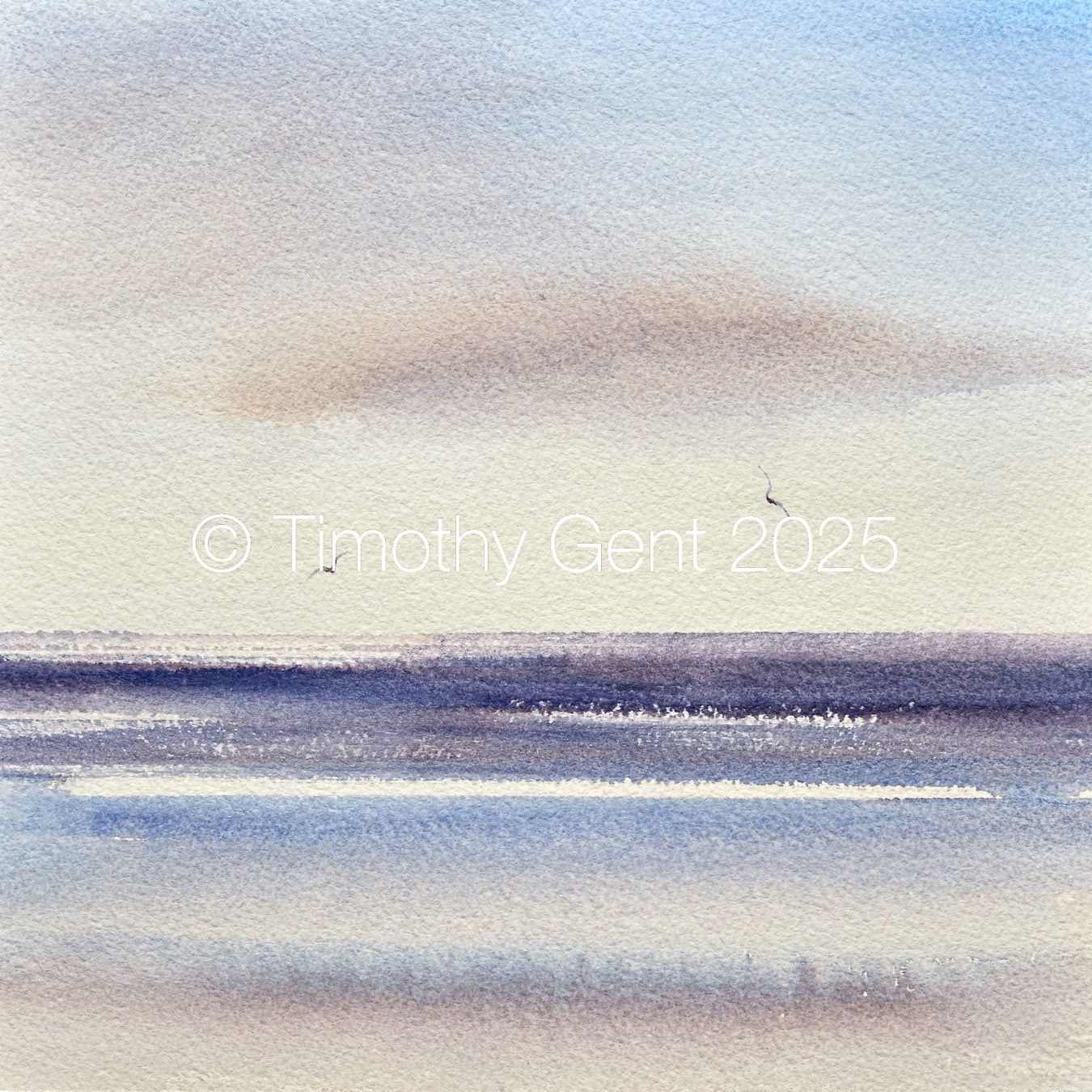 Large image of Sunlit skies over the sea original watercolour painting