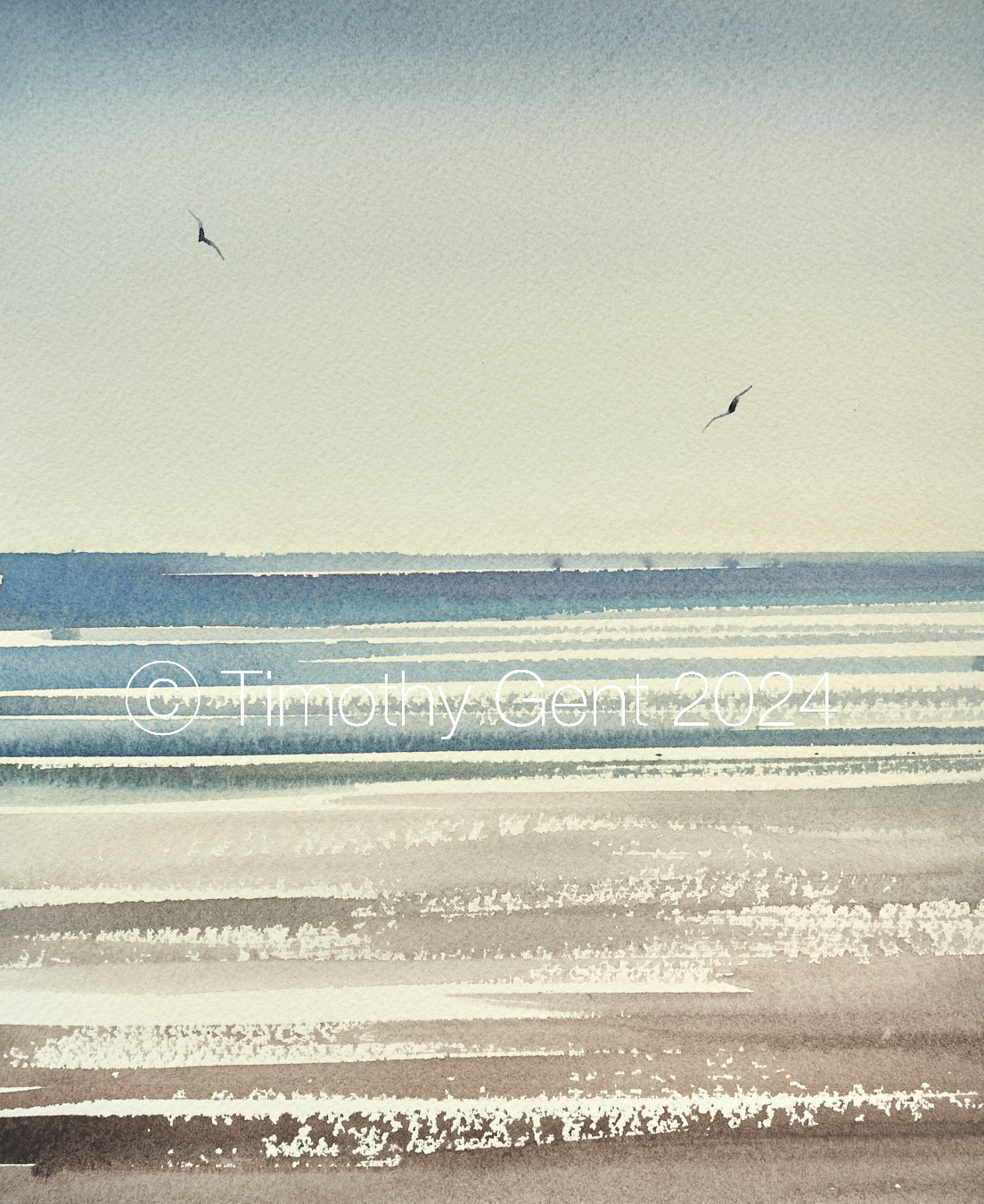 Large image of Sunlit waves, St Annes-on-sea original watercolour painting