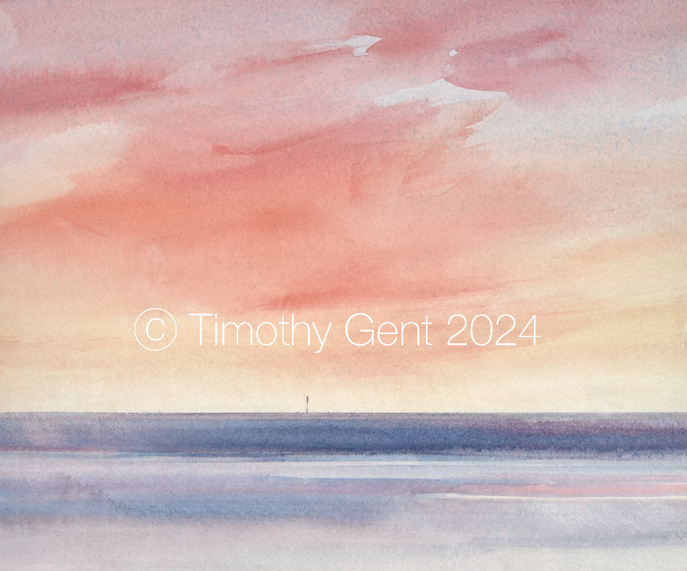 Large image of Sunset light out to sea original watercolour painting