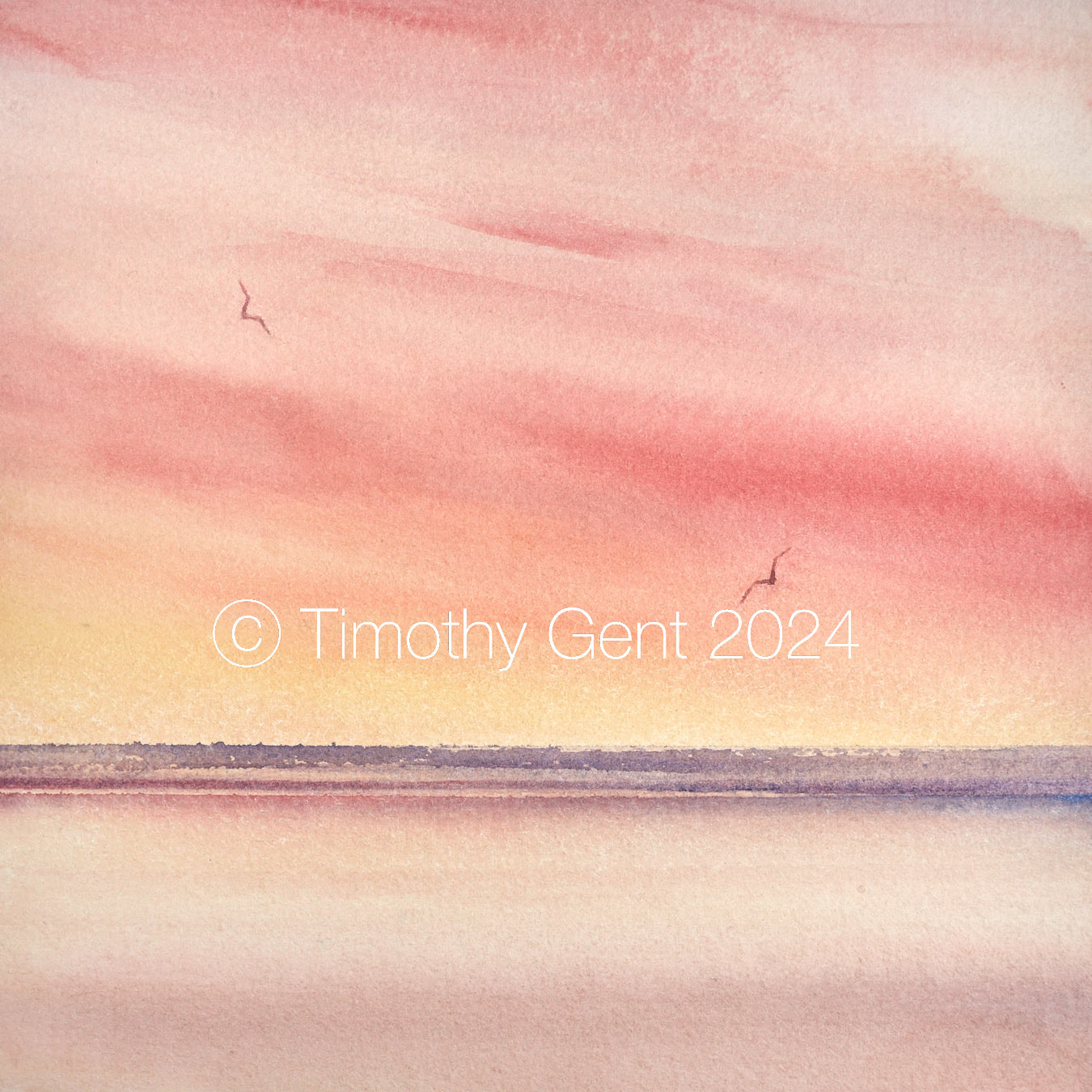 Large image of Sunset shore original watercolour painting