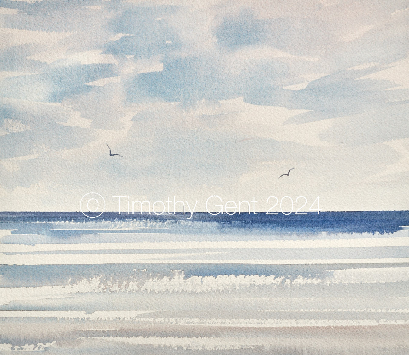 Large image of Sunshine over the sea original watercolour painting