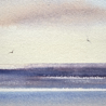 Sunlit skies over the sea original seascape watercolour painting thumbnail - detail view