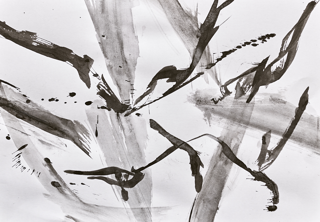 Abstract ink painting Untitled (01), Water's reach by Timothy Gent with expressive light and tones