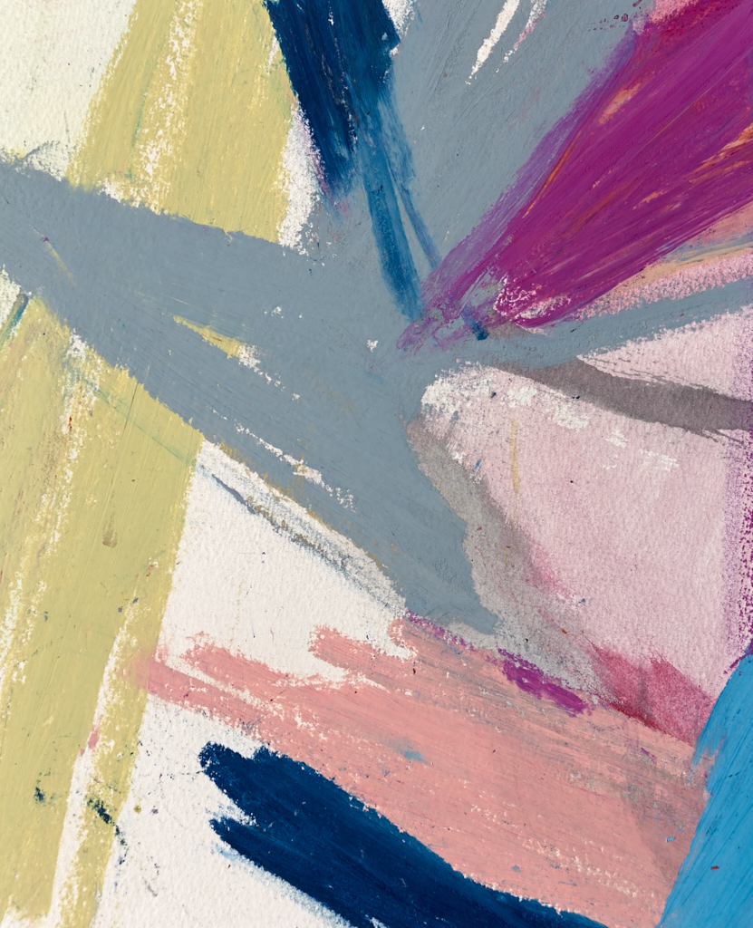 Close-up detail of Ascent showing layered oil pastel and transparent watercolour
