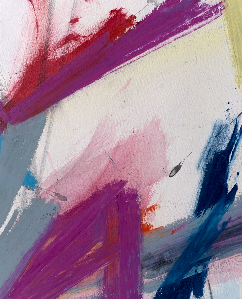 Further close-up detail of Ascent showing layered oil pastel and transparent watercolour