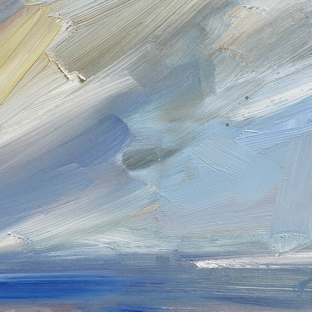 Seascape oil painting for sale Offshore light after rain - detail view