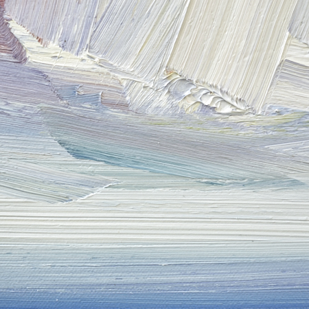 Seascape oil painting for sale Skies over Lindisfarne - detail view