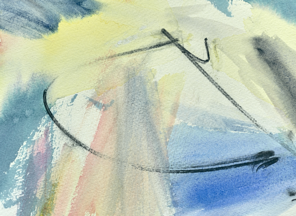 Further close-up detail of Holding Light showing transparent watercolour