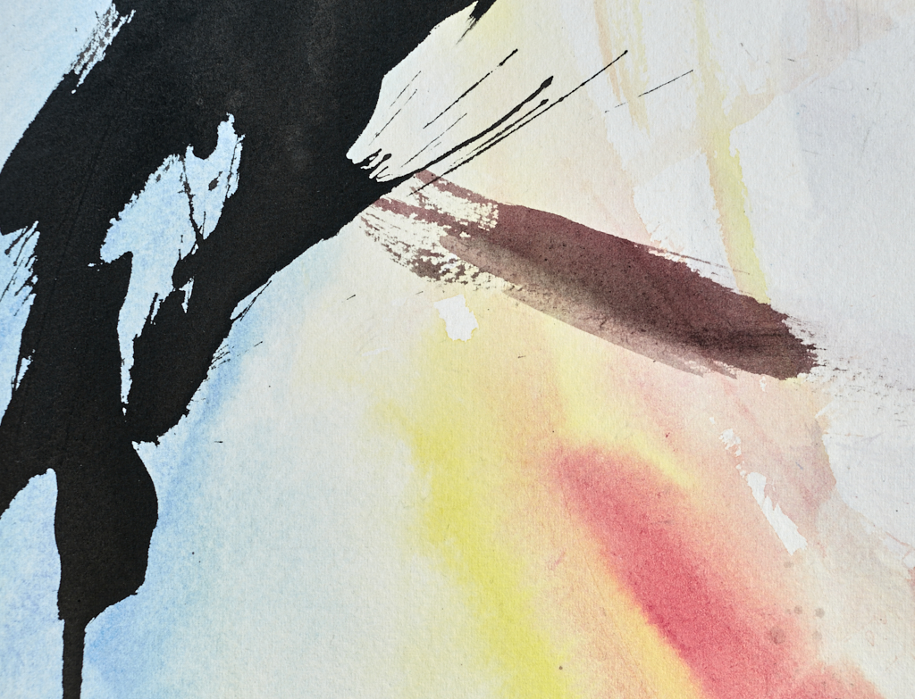 Close-up detail of Weight Between showing transparent watercolour