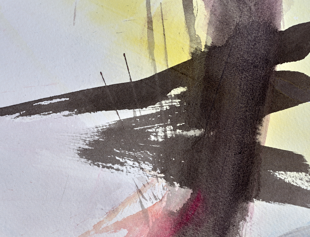 Further close-up detail of Weight Between showing transparent watercolour