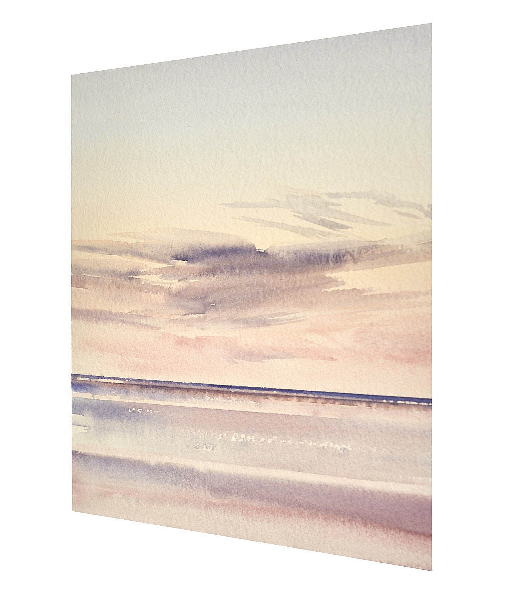 Evening seas, Lytham St Annes original seascape watercolour painting by Timothy Gent - side view