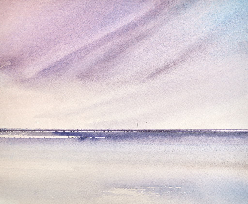 Late skies, St Annes-on-sea beach original watercolour painting